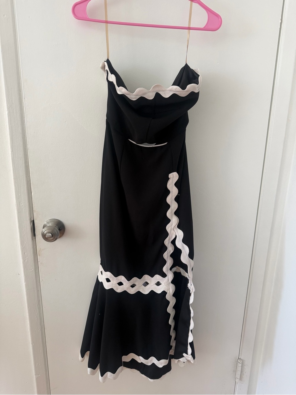 ASOS Black Maxi Dress with Cream Wavy Trim